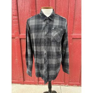Metal Mulisha Mens Grey Plaid Button Down Flannel Size Large